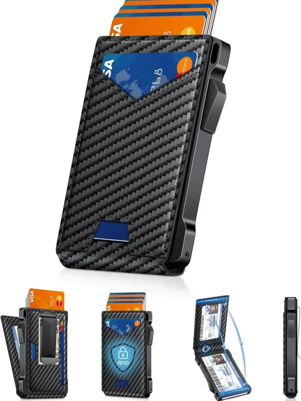 Slim RFID Wallet for Men, 2 ID Windows, Money Clip, Stylish Card Holder